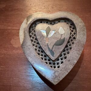 Heart-Shaped Stone Art with Floral Inlay